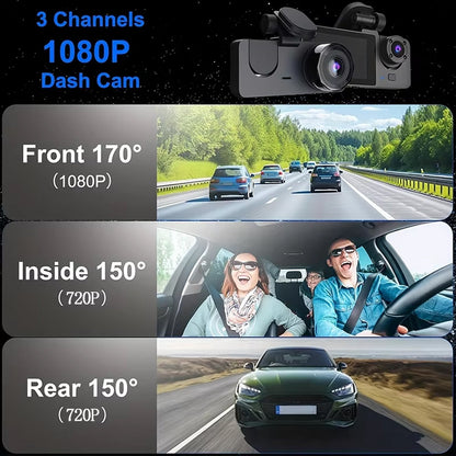 Triple-Channel Dash Camera with Night Vision and WiFi Connectivity