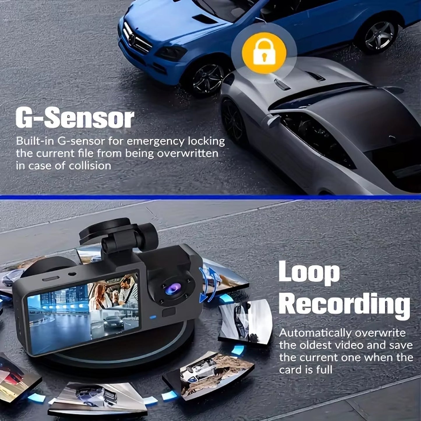 Triple-Channel Dash Camera with Night Vision and WiFi Connectivity