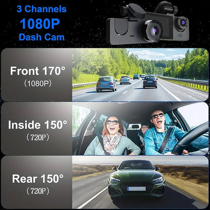 Triple-Channel Dash Camera with Night Vision and WiFi Connectivity