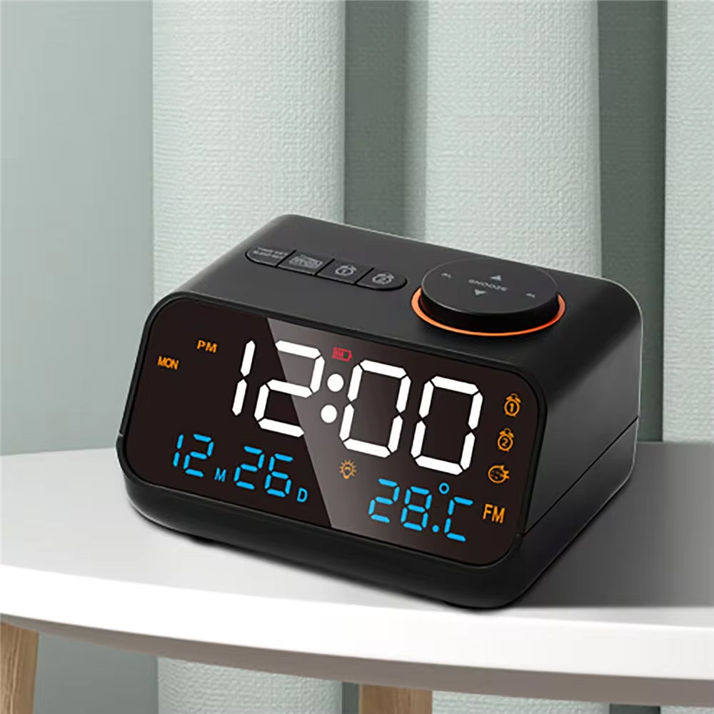 Dual Alarm Clock Radio Featuring USB Charging and Calendar Display