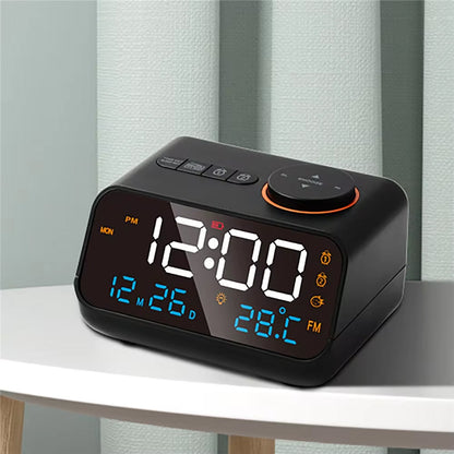 Dual Alarm Clock Radio Featuring USB Charging and Calendar Display