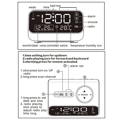 Dual Alarm Clock Radio Featuring USB Charging and Calendar Display