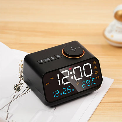 Dual Alarm Clock Radio Featuring USB Charging and Calendar Display