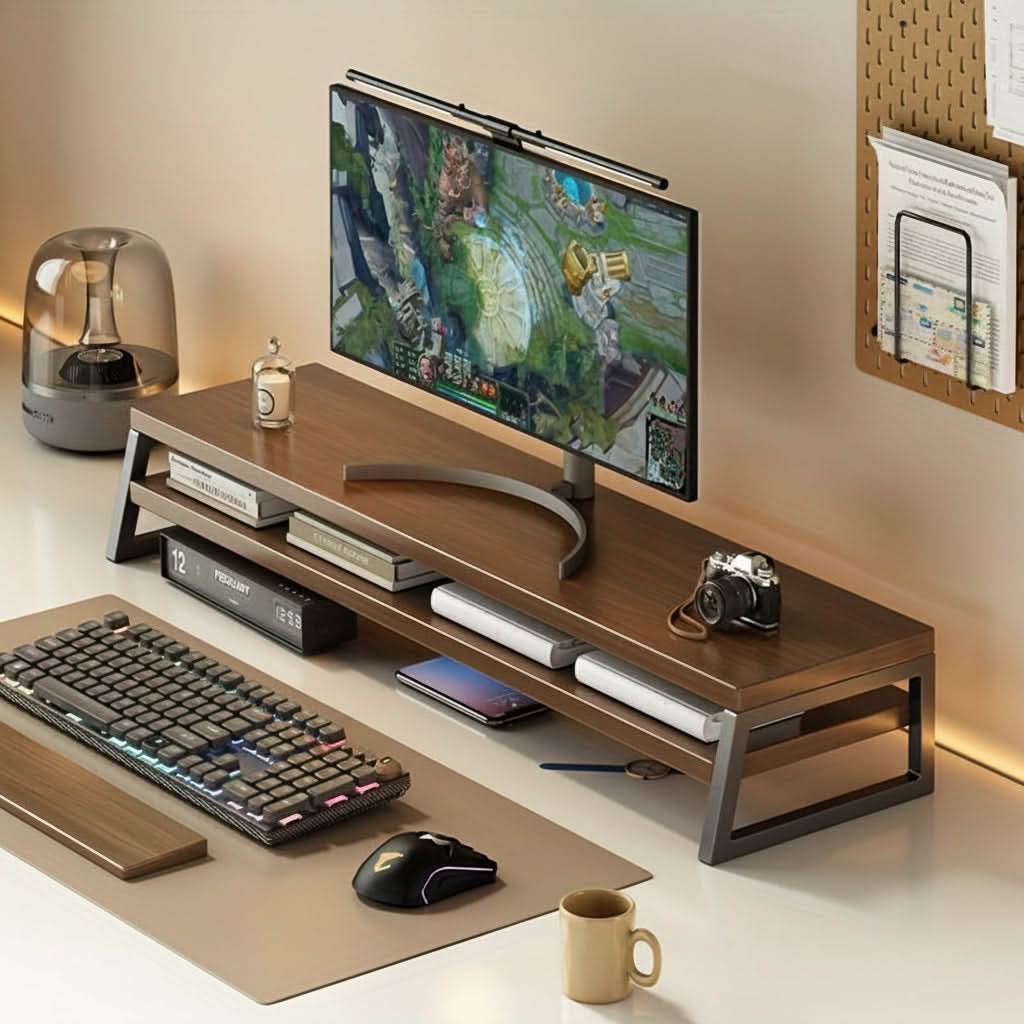 Monitor Stand for Improved Desk Organization and Height Adjustment