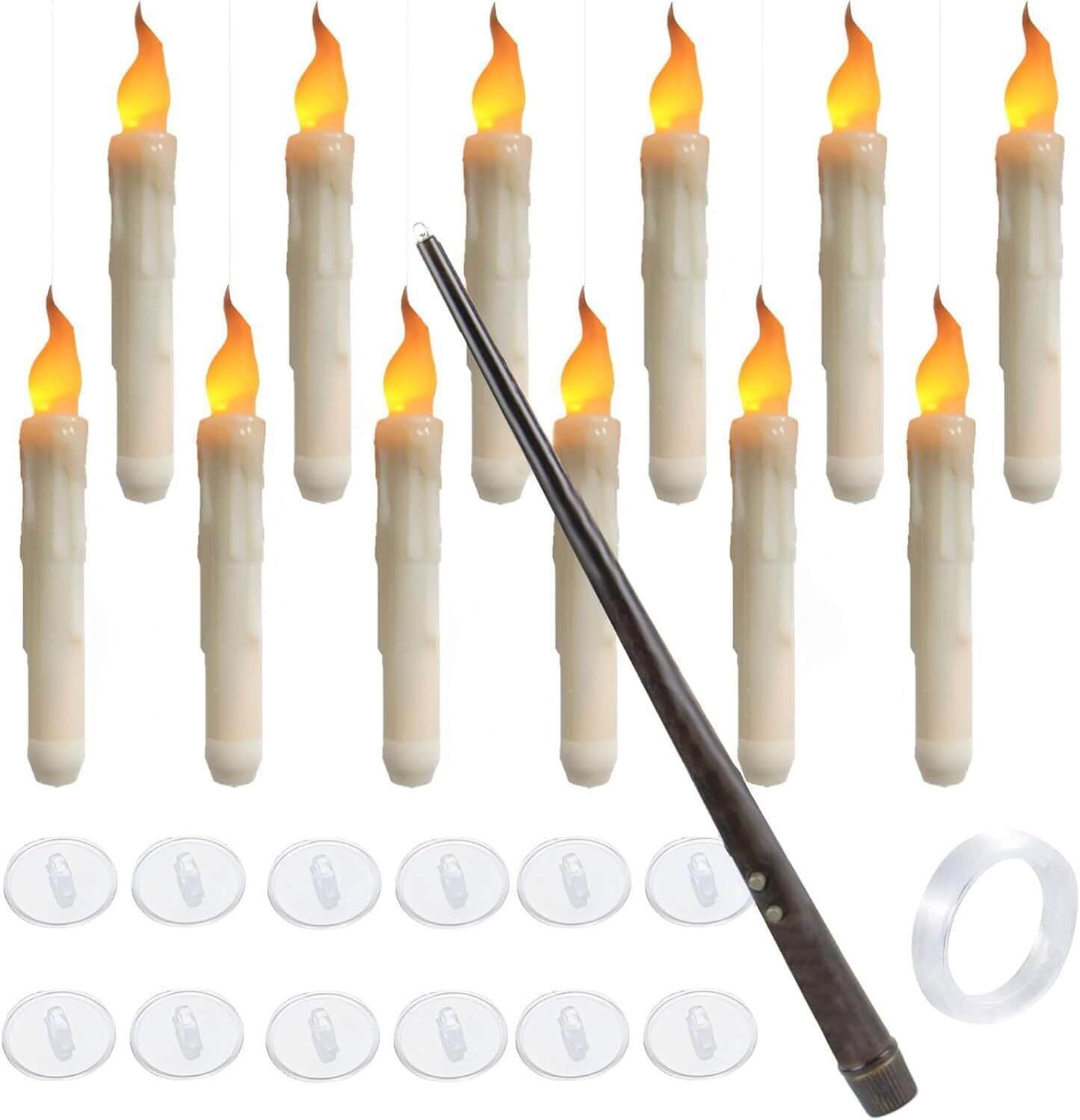 20 Floating LED Taper Candles with Candle Holders and Remote Control