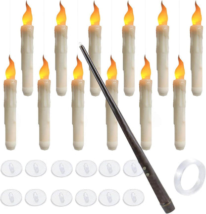 20 Floating LED Taper Candles with Candle Holders and Remote Control