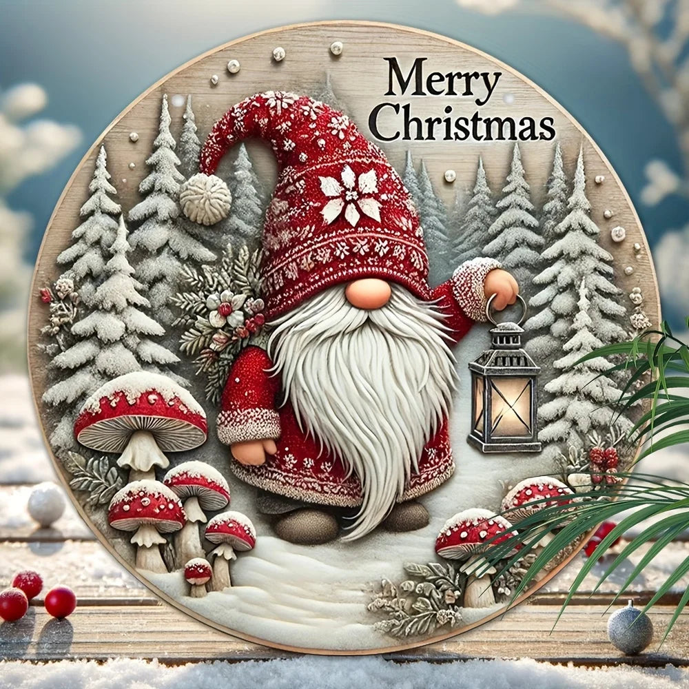 Round Wooden Christmas Sign - "Merry Christmas" - Traditional Door and Wall Decor