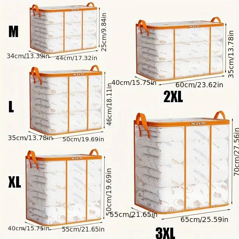 Transparent Storage Bag for Clothes | Zippered Folding Duvet and Pillowcase Bag with Large Capacity