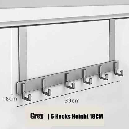 Door Hook Organizer with 6 Hooks | Aluminum Wardrobe Door Rack | No Drilling Needed | Fits Doors 1.6–1.8 inches