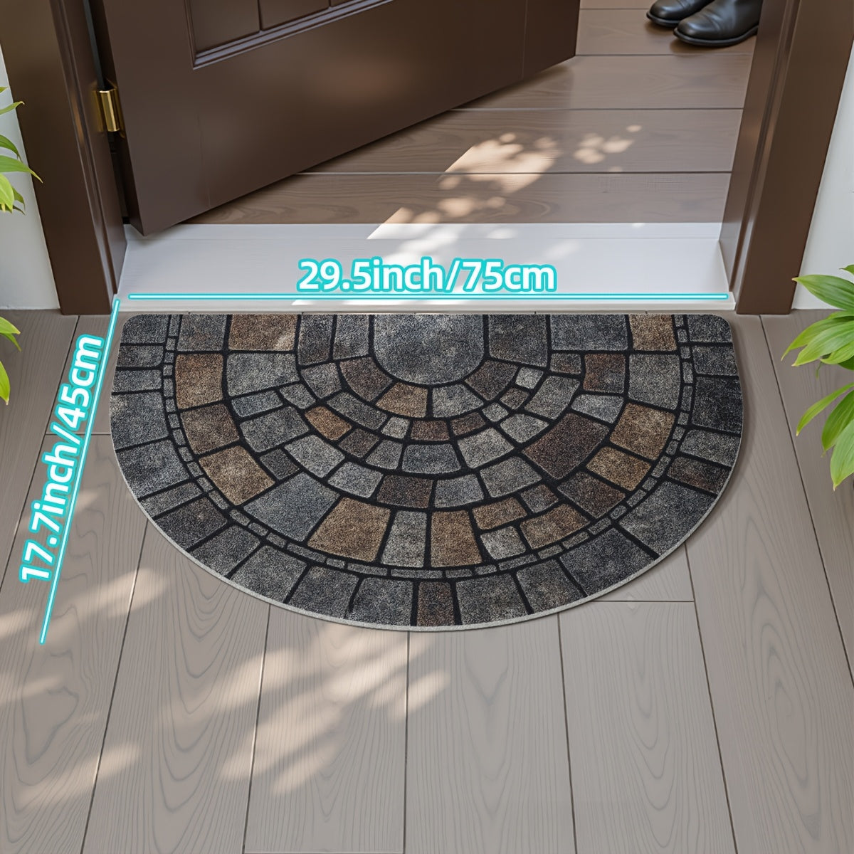 Non-Slip Half Circle Doormat for Indoor and Outdoor Mosaic Entrance