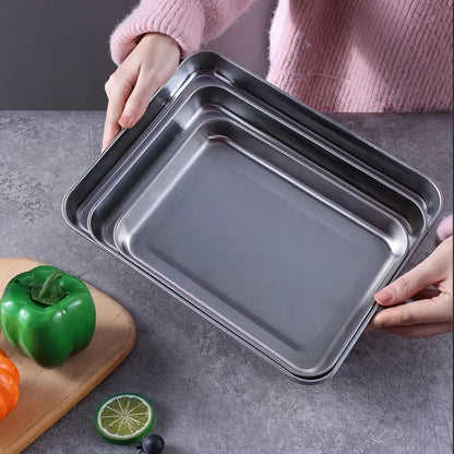 Stainless Steel Baking Tray with Wire Rack – Cake Baking, BBQ Pan, Oven Brownie Rack, Cooking, Roasting, and Grilling Tool