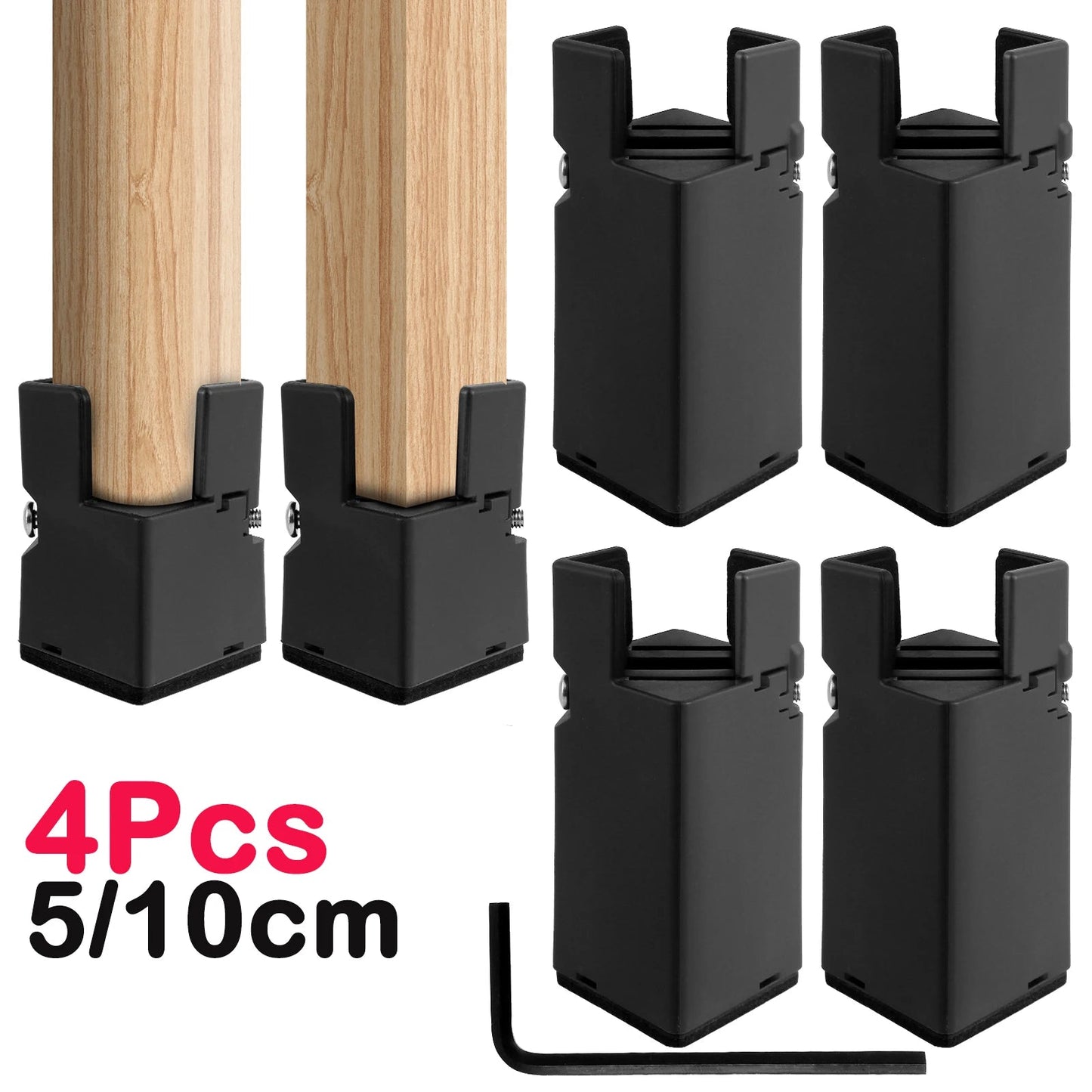Adjustable Furniture Leg Set with 4 Pieces | Aluminum | Chair, Sofa & Table | Height 5–10 cm