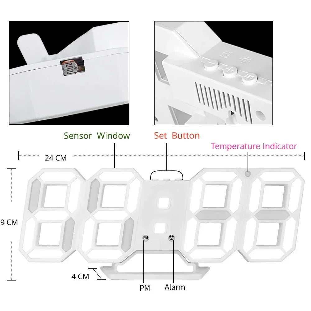 Dimmable Digital Display 3D Wall Clock with LED Lights