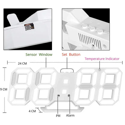 Dimmable Digital Display 3D Wall Clock with LED Lights