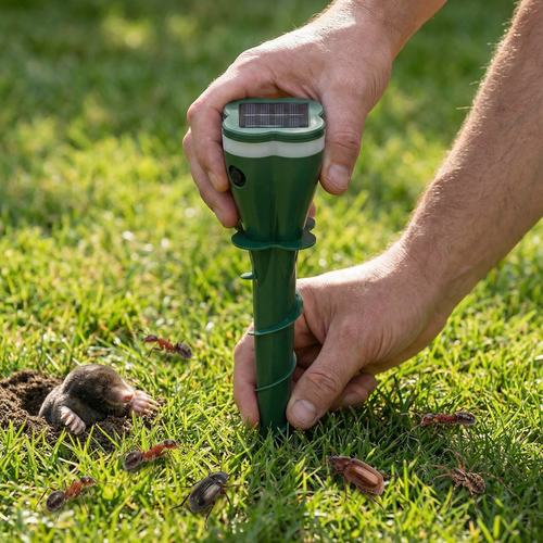 Solar-Powered Ultrasonic Device for Repelling Animals and Insects