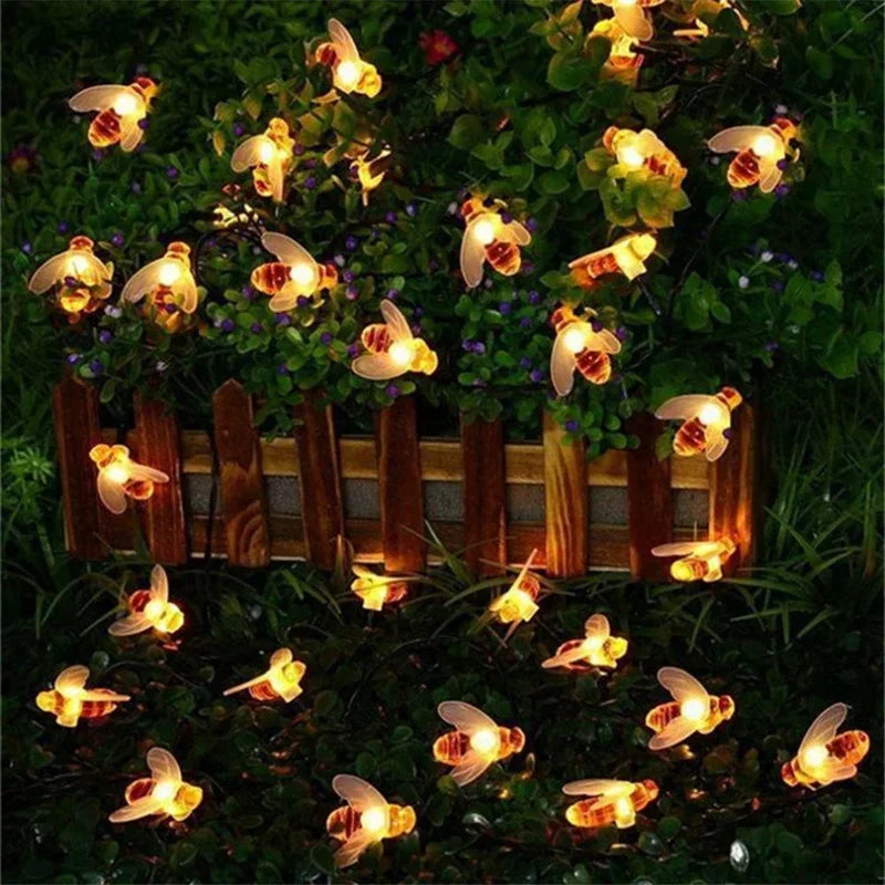 Solar String Lights with Bees | 8 Lighting Modes | Weatherproof & Energy Efficient | Warm White / Multicolor