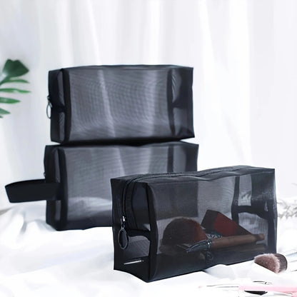Black Mesh Cosmetic Bag | Portable Organizer | Travel Accessories
