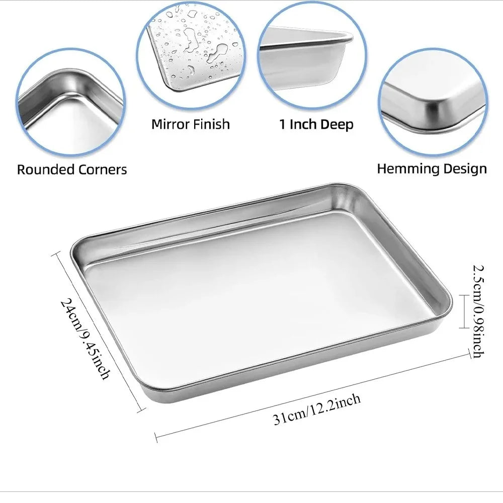 304 Stainless Steel Baking Sheet Set | Rectangular Grill Rack | Oven & BBQ Pan with Drip Tray