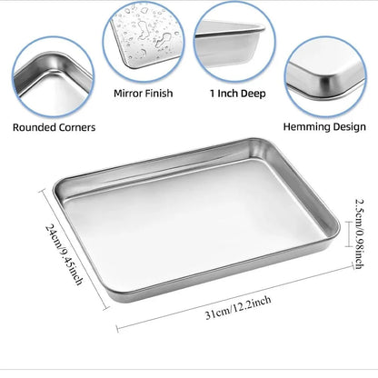 304 Stainless Steel Baking Sheet Set | Rectangular Grill Rack | Oven & BBQ Pan with Drip Tray