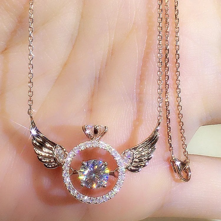 Angel Wings Pendant Necklace – Titanium Steel with Rhinestones