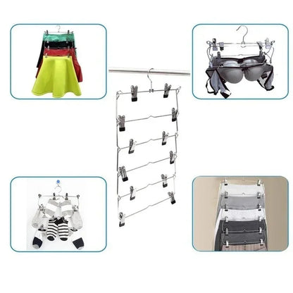 Stainless Steel Pants Hanger with 6 Levels | Multi-Layer Skirt & Pant Organizer | Space-Saving Design with 12 Clips