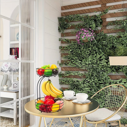 2-Tier Oval Fruit Basket with Banana Stand – Metal Kitchen Storage