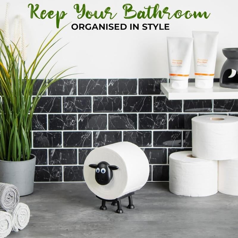 Sheep Design Toilet Paper Holder | Space-Saving & Sturdy | Black Resin