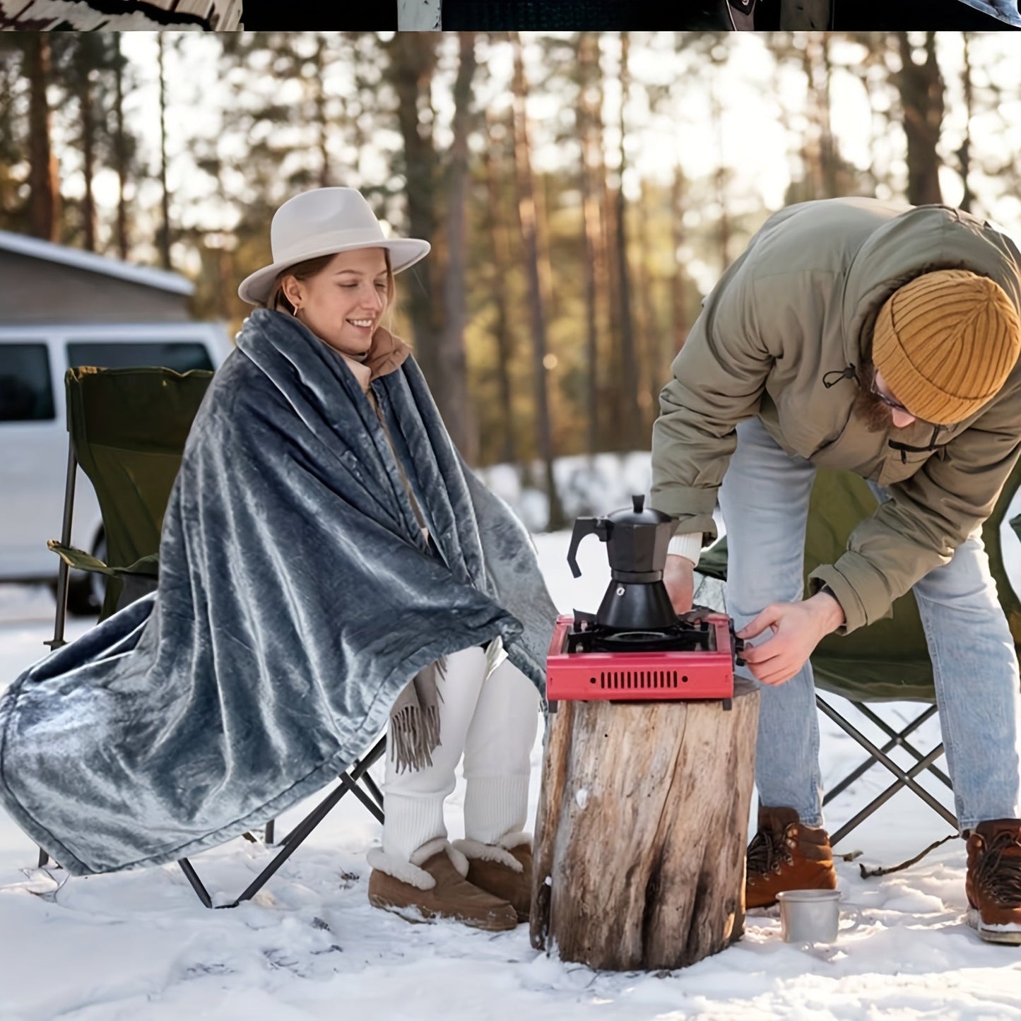 12V Cozy Heated Travel Blanket - Soft Flannel Comfort for Cars & Camping