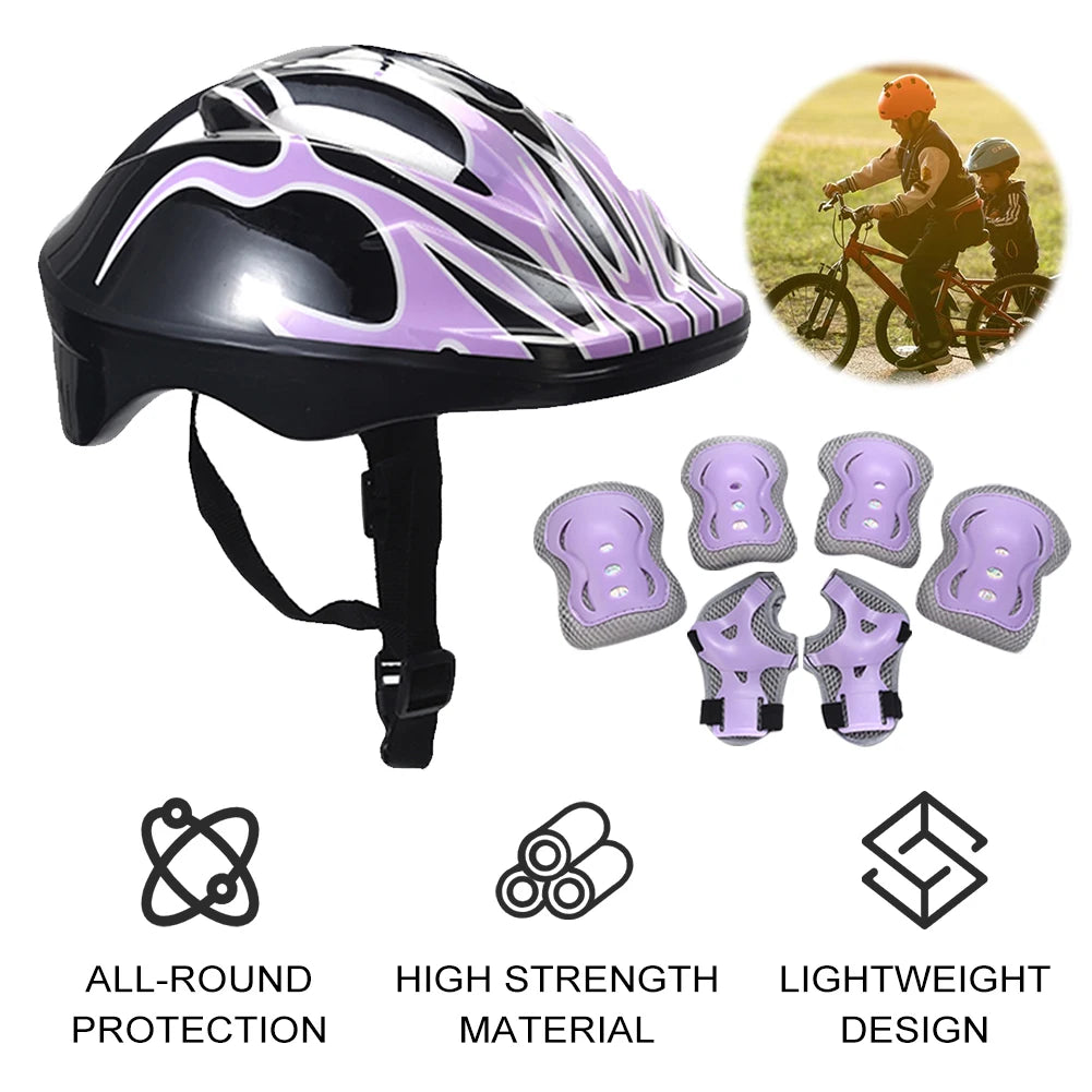 Children's Safety Helmet Set | 7-Piece Protection Gear with Knee, Elbow, and Wrist Pads | Adjustable Fit | Shock Absorbing | Great for Biking and Skating