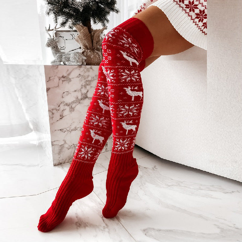 Knee-High Warm Knitted Christmas Socks