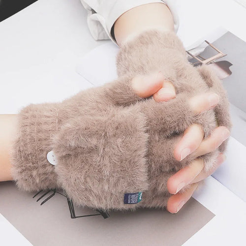 Women's Plush Mittens | Fingerless Design with Foldable Feature | Soft, Warm, and Heavily Insulated | Ideal for Winter and Outdoor Activities