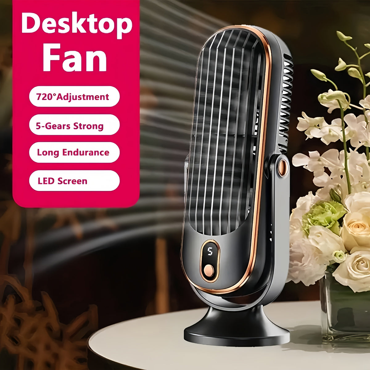 Compact 5-Speed Air Circulator & USB Desk Fan with Battery