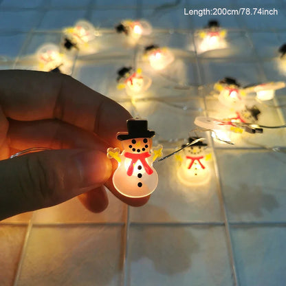 LED String Lights for Christmas Decoration with Santa & Snowman - Warm White Light for Tree, Window & Home