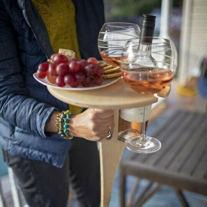 Foldable Outdoor Wine Table | Handmade Birch Wood | Durable Ground Spike