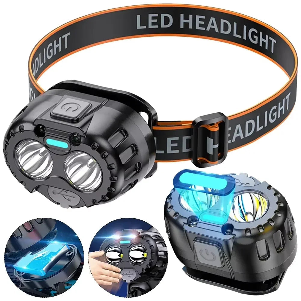 LED Headlamp with Motion Sensor | USB-C Charging | IPX4 Waterproof | 3 Light Modes