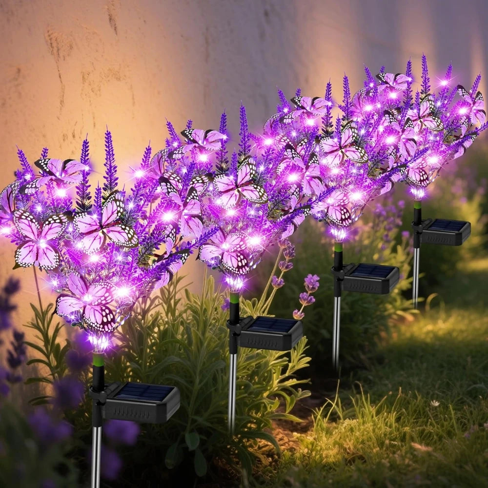 Solar Garden Light with Lavender Butterfly - Waterproof LED for Outdoors