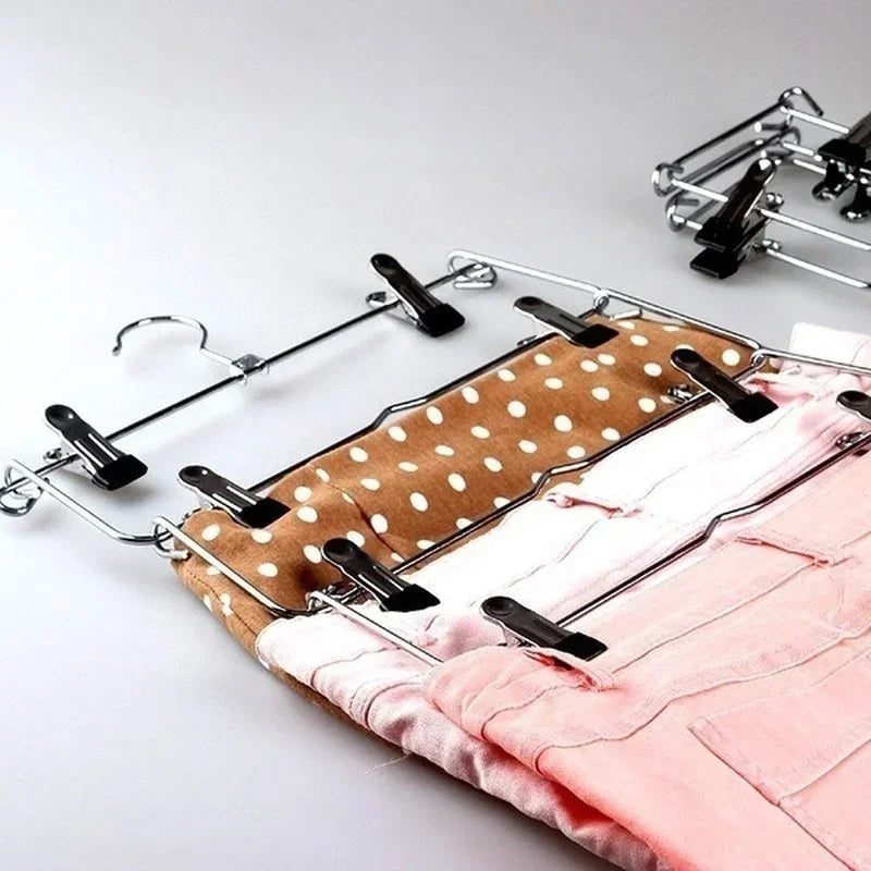 Stainless Steel Pants Hanger with 6 Levels | Multi-Layer Skirt & Pant Organizer | Space-Saving Design with 12 Clips