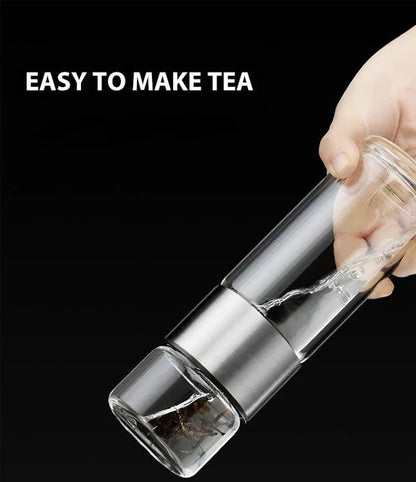 Glass and Wood Double-Walled Thermos Bottle with Tea Infuser – 500 ml