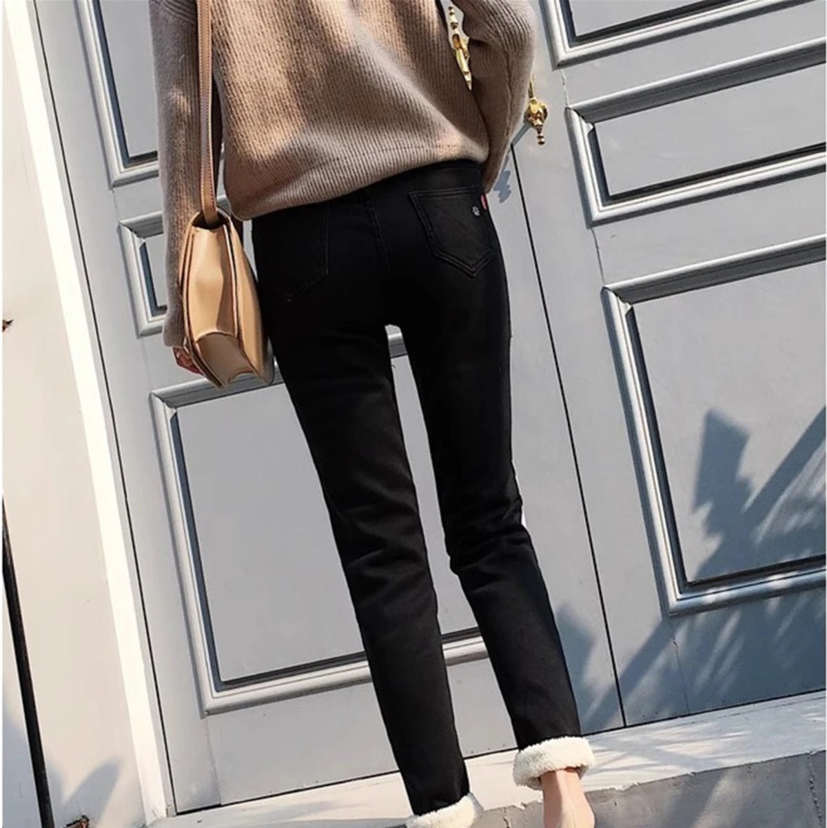High-Waisted Women's Skinny Denim Jeans - Lambwool Lined for Winter