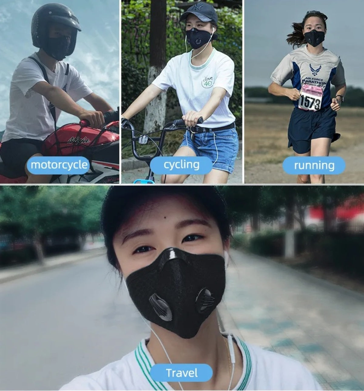 Reusable Face Mask with Activated Carbon Filter for Sports