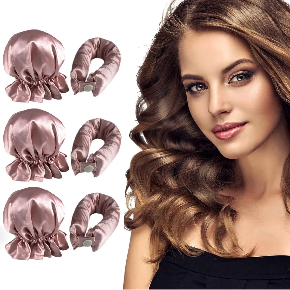 Overnight Curling Rod Set - 3-Piece Satin Headband and Caps