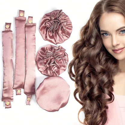 Overnight Curling Rod Set - 3-Piece Satin Headband and Caps
