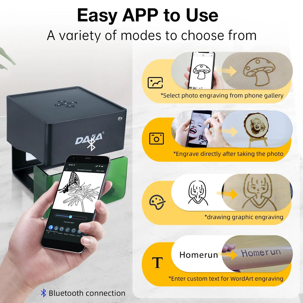 Compact Bluetooth Laser Engraving Machine for Wood and Leather Projects