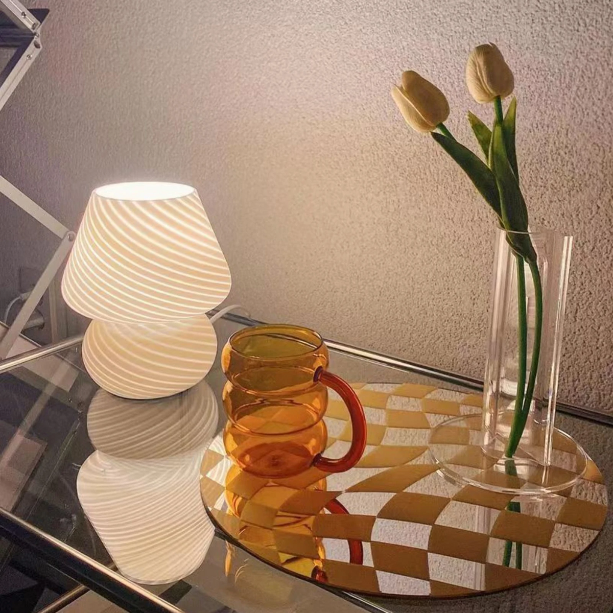 Mushroom Lamp with Vintage Striped Design