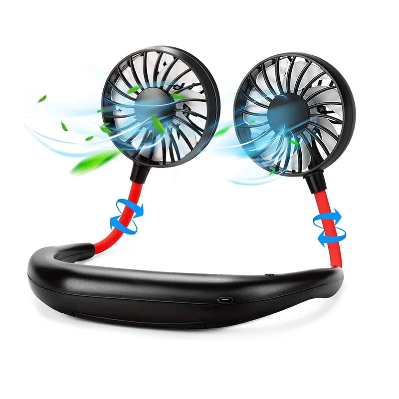 Neck Fan with LED Light | Rechargeable via USB | Portable and Hands-Free
