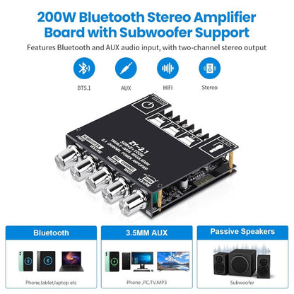 High-Power 2.1 Channel Bluetooth Audio Amplifier