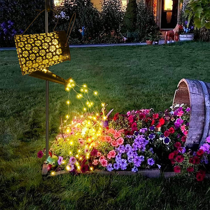 Hanging Waterfall Lamp with Solar-Powered Watering Can Design