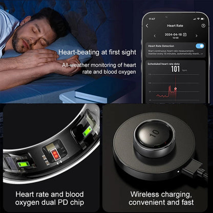Health and Sleep Monitoring Smart Ring - Waterproof, Wireless Charging, 5 ATM