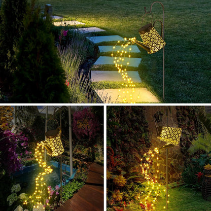 Hanging Waterfall Lamp with Solar-Powered Watering Can Design