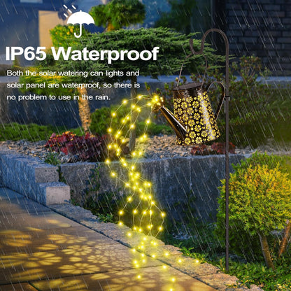 Hanging Waterfall Lamp with Solar-Powered Watering Can Design